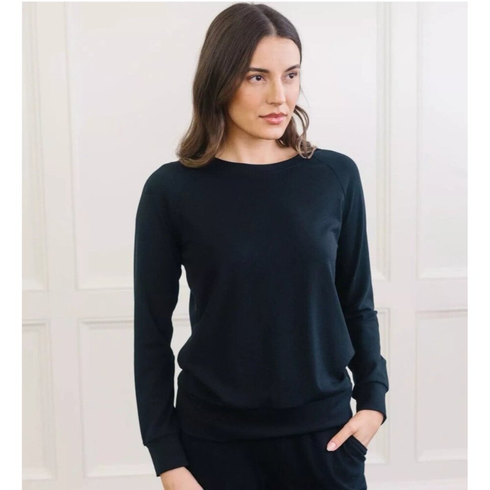 Cozy Earth Womens Navy Bamboo Ultra Soft Crew Pullover Sweatshirt Sz L